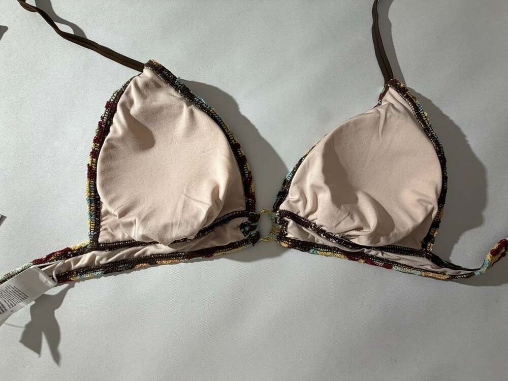Cupshe M Crochet Halter Bikini Top Multicolor Zigzag Knit Boho Chic NWT - Picture 5 of 6